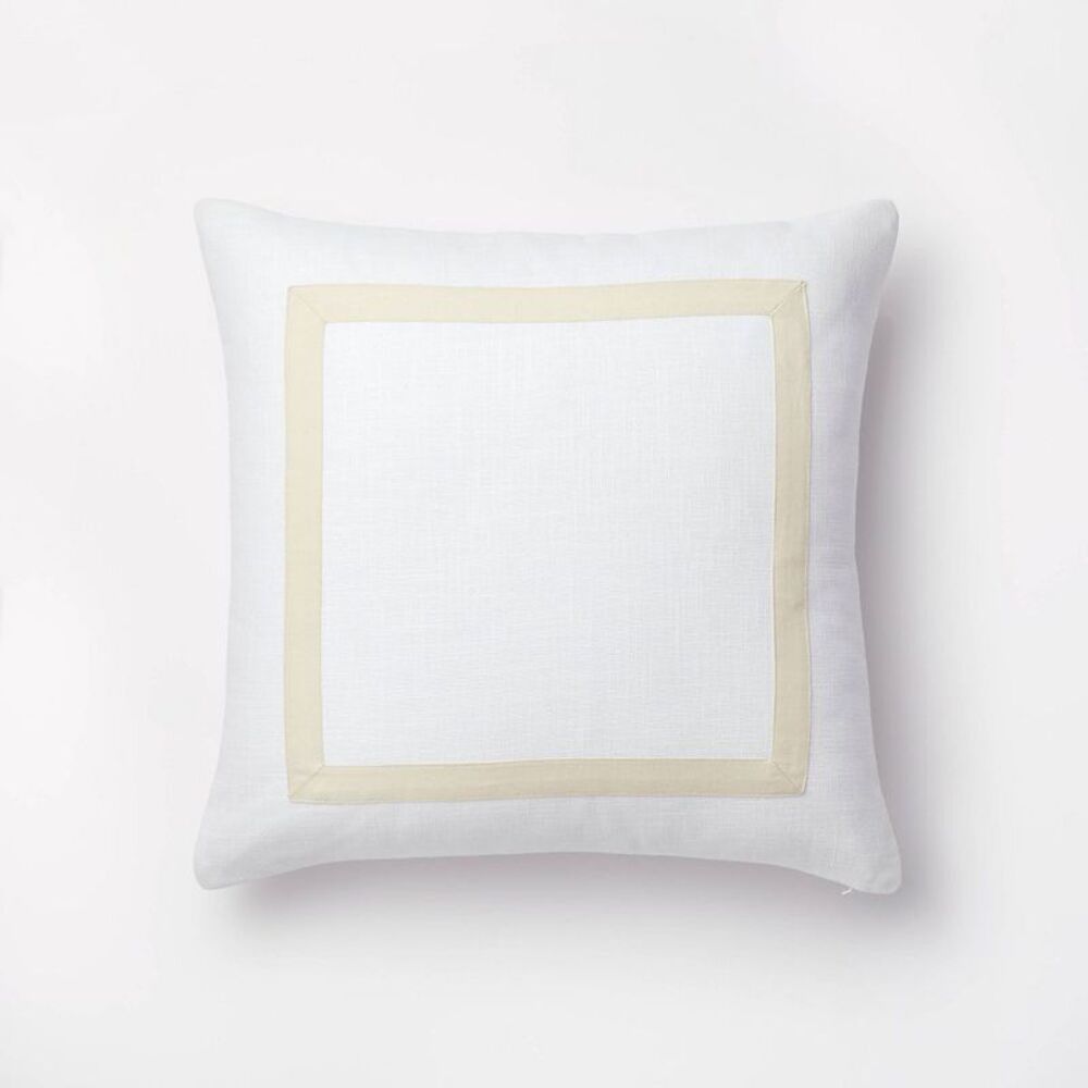 Euro Cotton Slub Border Applique Pillow White/Camel - Studio McGee